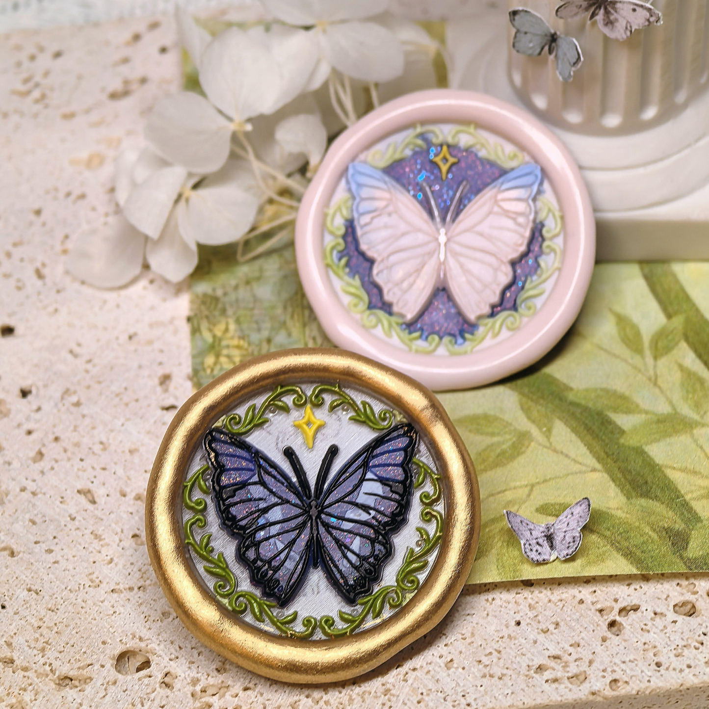 Wax Seal Stamp Kit Brass Head for Wedding Invitation Sealing Gift Wrap Envelope (Butterfly specimens)